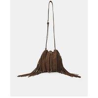 Accessorize Suede Fringe Bucket Bag - Brown