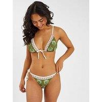 Accessorize Palm Tie Front Triangle Bikini Top - Green