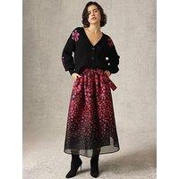 Emily Lovelock Metallic Floral Full Skirt - Black