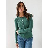 Free People Jamie Long Sleeve Henley Top - Green