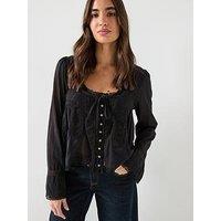 Free People Long Sleeve Evermore Blouse - Black