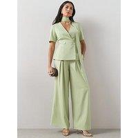 The Very Collection Tailored Pinstripe Pleated Wide Leg Trousers - Sage
