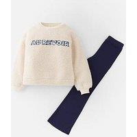 The Very Collection Girls Borg Crew Neck Sweat Shape Top And Flare Leggings - Cream