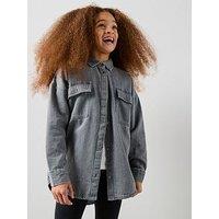 The Very Collection Girls 3 Piece Denim Shirt With Top And Flare Leggings Set - Dark Wash