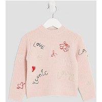 River Island Mini Girls Knitted Doodle Jumper - Pink