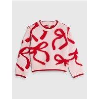 River Island Mini Girls Fluffy Bow Jumper - Pink