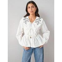 The Very Collection Embroidered Collar Blouse - White