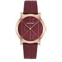 Calvin Klein Women'S Ck Monogram Burgundy Leather Watch - Red
