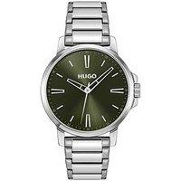 Hugo Gents Hugo #Smooth Stainless Steel Bracelet Watch With Green Dial
