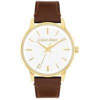 Calvin Klein Men'S Ck Linked Leather Strap Watch - Brown