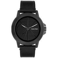 Calvin Klein Mens Ck Reset Leather Strap Watch - Black