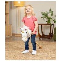 Hobby Horse With Galloping Sounds And Wooden Wheels, Unicorn Design
