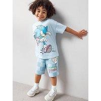 The Very Collection Sonic T-Shirt And Check Sweat Shorts Set - Blue
