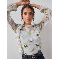 The Very Collection Ruffle Shoulder Detail Printed Blouse - Ivory