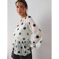 The Very Collection Polka Dot Peplum Blouse - Print