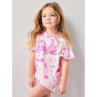 The Very Collection Barbie Frill Rainbow Shortie Pyjamas - Pink