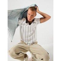 River Island Open Collar Pinstripe Polo Shirt - Brown