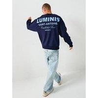 River Island Luminis Back Graphic Crew Sweat - Navy
