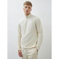 River Island Slim Fit Pique Half Zip Sweatshirt - Cream