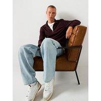 River Island Slim Fit Pique Half Zip Sweat - Dark Red