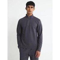 River Island Slim Fit Pique Half Zip Sweatshirt - Dark Grey