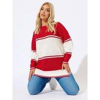 Yours Curve Drop Shoulder Stripe Jumper - Red