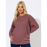 Yours Curve Waffle Jumper - Pink