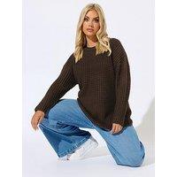 Yours Curve Waffle Jumper - Brown
