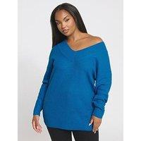 Yours Curve Double V Jumper - Blue
