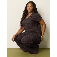 Yours Curve Grown On Sleeve T-Shirt - Brown