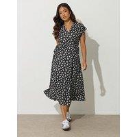 Pixiegirl Petite Ditsy Wrap Tie Waist Midi Dress