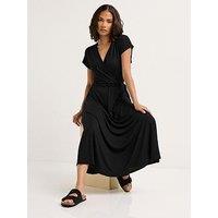 Pixiegirl Petite Wrap Tie Waist Maxi Dress - Black