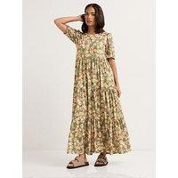 Pixiegirl Petite Blush Floral Tiered Maxi Dress - Green
