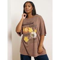 Yours Curve Placement Print Relaxed T-Shirt - Brown