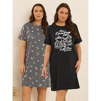 Yours Curve 2 Pack Coffee Club Nightdress - Black