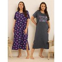 Yours Curve 2 Pack Shine Stars Midaxi Nightdress - Grey
