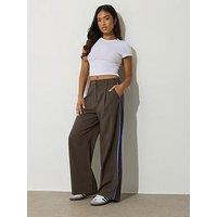 Pixiegirl Petite Side Stripe Wide Leg Trouser - Brown
