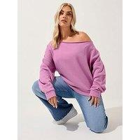 Yours Curve Off The Shoulder Crew Sweatshirt - Pink