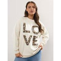 Yours Curve 'Love' Crew Neck Sweatshirt - Ivory