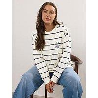 Yours Curve London Stripe Crew Neck Sweatshirt - Ivory