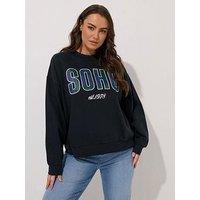 Yours Curve Soho Check Crew Neck Sweatshirt - Black