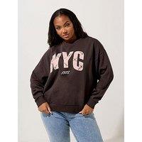 Yours Curve Nyc Check Crew Neck Sweatshirt - Brown