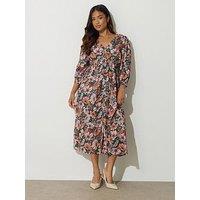 Pixiegirl Petite Floral Midi Tea Dress - Blue