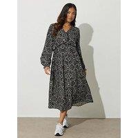 Pixiegirl Petite Folk Floral Midaxi Dress - Brown