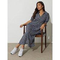 Pixiegirl Petite Geo Spot Collar Midaxi Dress - Black