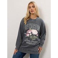 Yours Curve Acid Wash Flower Sweatshirt - Black