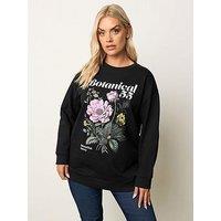 Yours Curve Floral Crew Neck Sweatshirt - Black