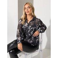 Yours Curve Floral Mesh Shirt - Grey