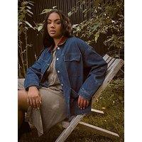 Yours Curve Cord Collar Denim Jacket - Blue