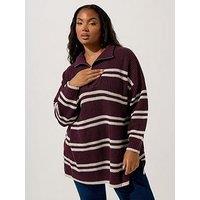 Yours Curve Quarter Zip Stripe Jumper - Purple
